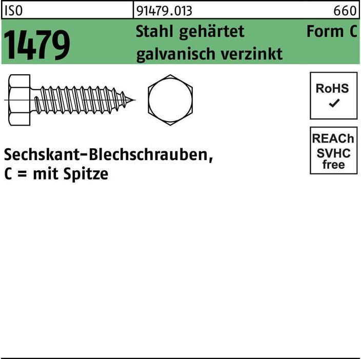 Produktbild Blechschraube ISO 1479 m.Spitze/6-kant C 6,3 x 45 Stahl gehärtet galvanisch verzinkt (250 Schrauben pro Stück)