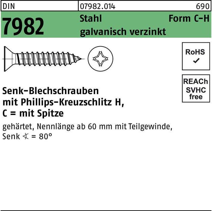 Productafbeelding Verzonkenkop tapschroef DIN 7982 met kruisgleuf PH/tip C 2.9 x 22 -H Gegalvaniseerd staal (100 Schroeven per stuk)