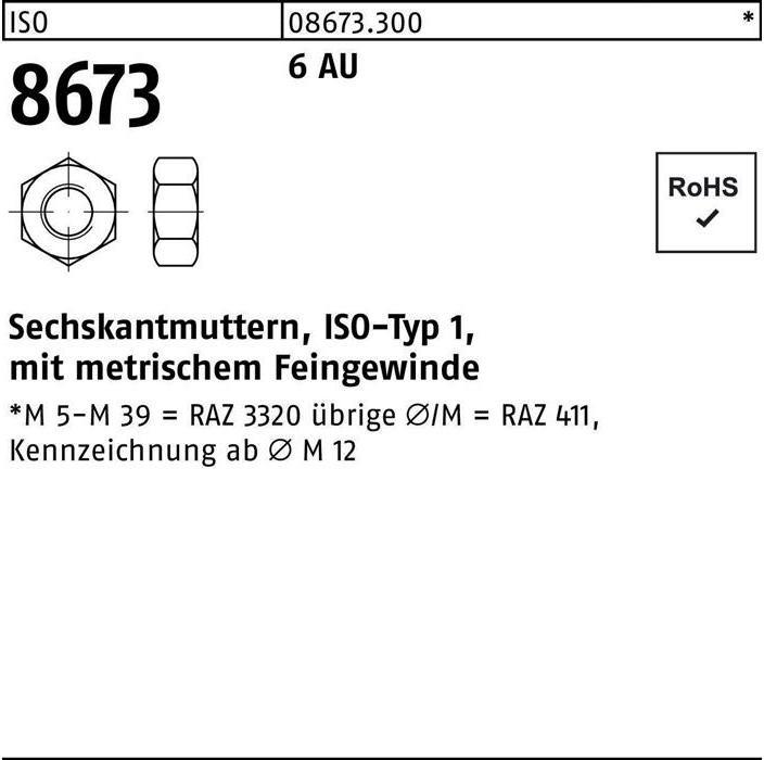 Image du produit Écrou hexagonal ISO 8673 M 100 x 4 6 Acier de décolletage (M100)