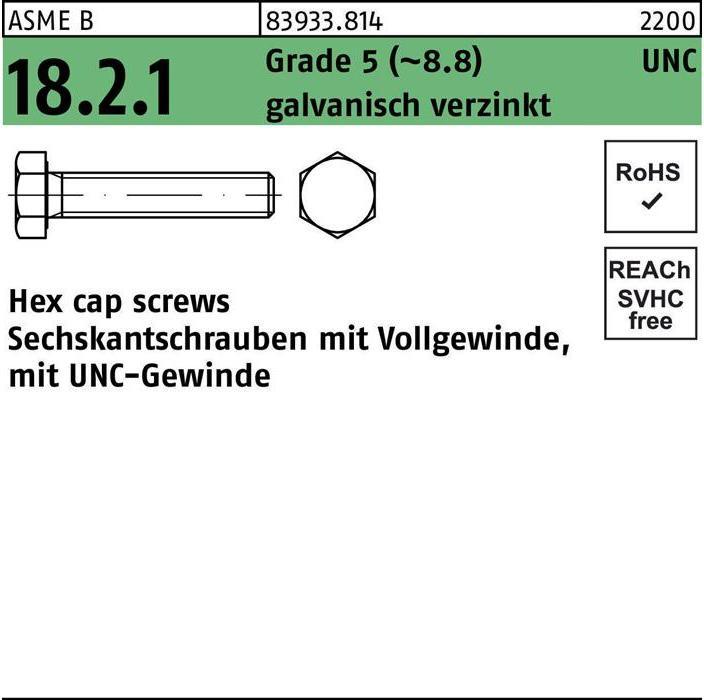 Image du produit Vis à tête hexagonale R 83933 avec filetage UNC VG 5/16 x 5/8 Grade 5 (8.8) électro-galvanisée (100 Vis par pièce)