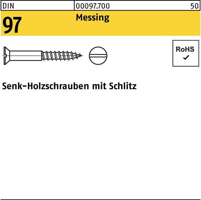 Produktbild Holzschraube DIN 97 Senkkopf Schlitz 2,5 x 8 Messing (500 Schrauben pro Stück)