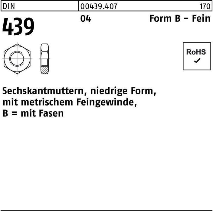 Produktbild Sechskantmutter DIN 439 Form B BM 42 x 3 Automatenstahl (M42)