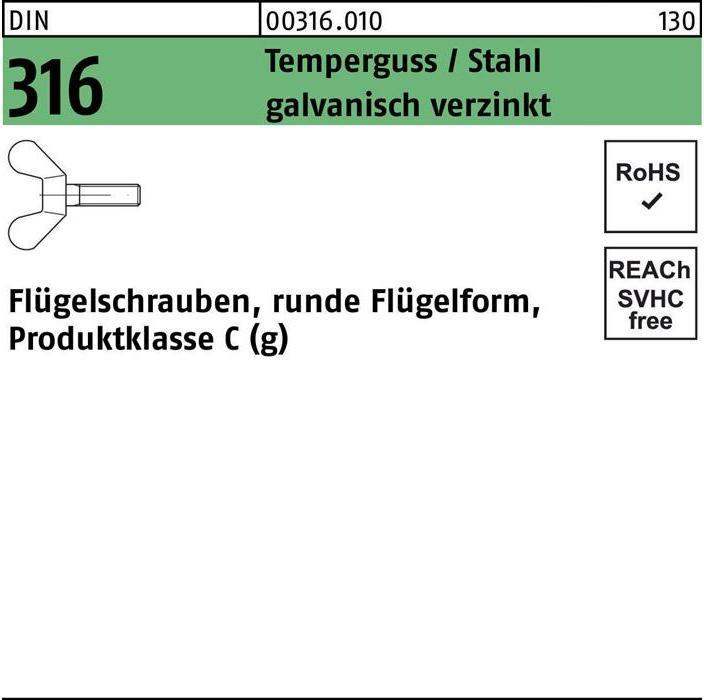 Actual product image Reyher Wing screw DIN 316 M 4 x 30 malleable cast iron/steel, galvanised (100 Screws per piece)