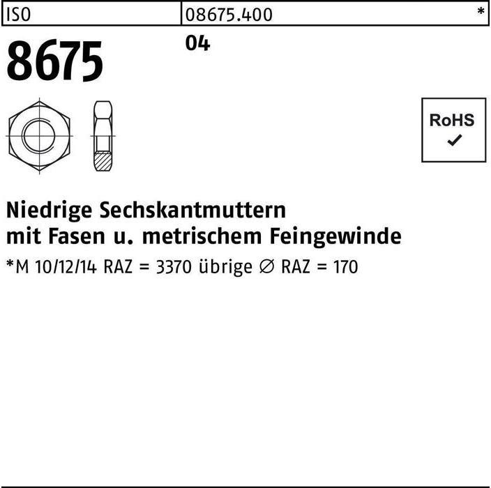 Immagine prodotto Dado esagonale ISO 8675 con smusso M 39 x 3 Acciaio per taglio libero (M39)