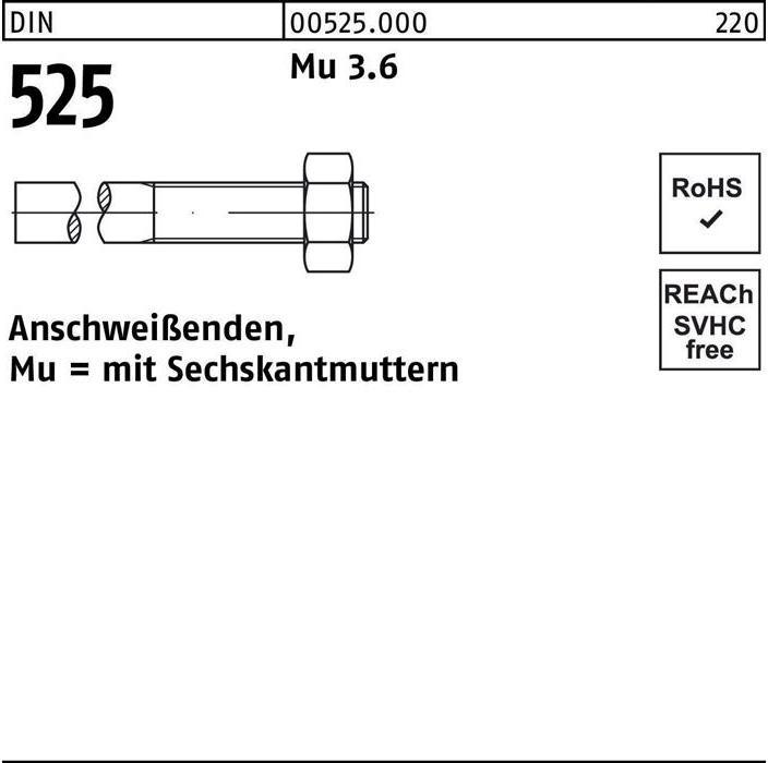 Produktbild Anschweissende DIN 525 m.Sechskantmutter M 36 x 310/125 Mu 3.6