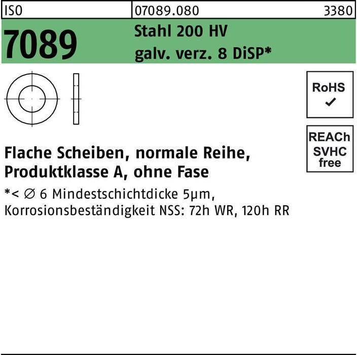Produktbild Bufab Unterlegscheibe ISO 7089 o.Fase 6 Stahl 200 HV galvanisch verzinkt 8 DiSP