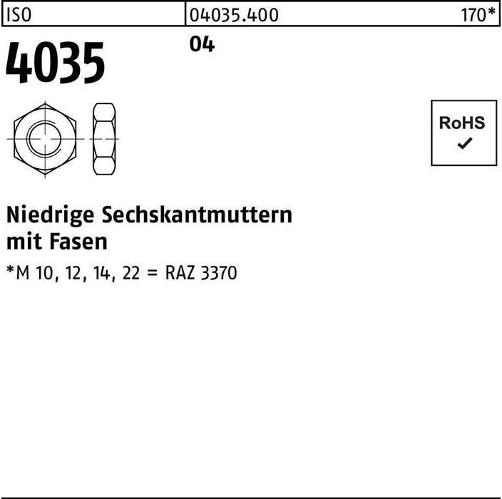 Immagine prodotto Dado esagonale ISO 4035 basso con smusso M 42 Acciaio per taglio libero (M42)