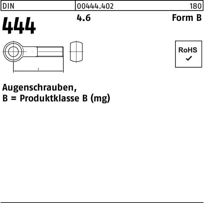 Image du produit Vis à oeil DIN 444 forme B BM 30 x 180 4.6 (5 Vis par pièce)