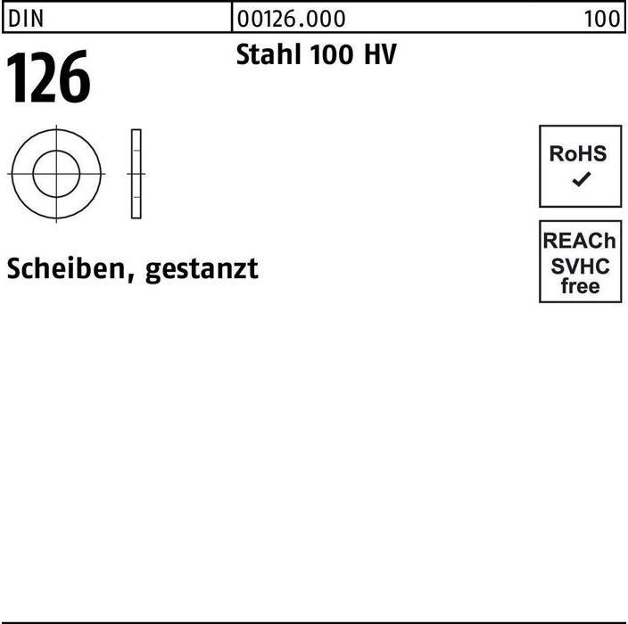 Actual product image Washer DIN 126 6.6 x 12 x1.6 steel 100 HV punched