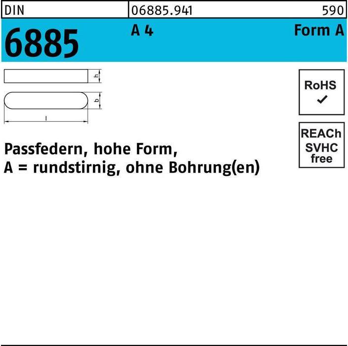 Produktbild Passfeder DIN 6885 Form A rundstirnig/o.Bohrung A 10 x 8 x110 A 4