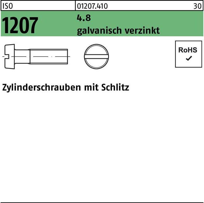 Produktbild Zylinderschraube ISO 1207 m.Schlitz M 3,5 x 18 4.8 galvanisch verzinkt (200 Schrauben pro Stück)
