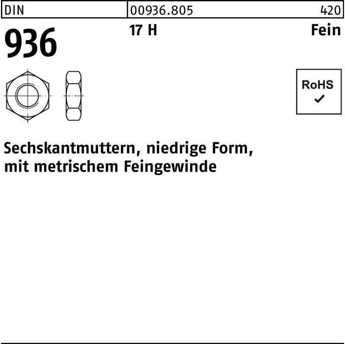 Image du produit Écrou hexagonal DIN 936 M 36 x 1,5 17 H (M36)