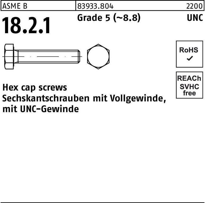 Produktbild Sechskantschraube R 83933 m.UNC-Gewinde VG 3/8 x 1 1/4 Grade 5 (8.8) (100 Schrauben pro Stück)