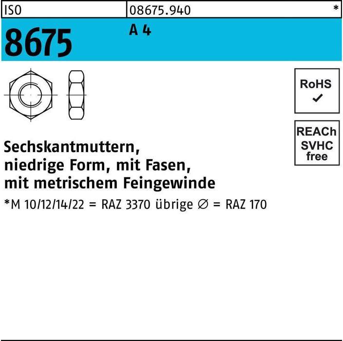 Immagine prodotto Dado esagonale ISO 8675 con smussi M 36 x 3 A 4 (M36)
