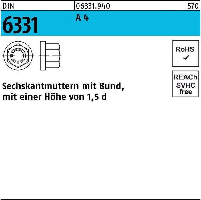 Productafbeelding Zeskantmoer DIN 6331 met kraag M 10 SW 16 A 4 (M10)