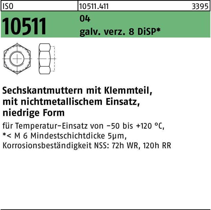 Immagine prodotto Dado esagonale ISO 10511 con parte di bloccaggio M 14 a taglio libero in acciaio zincato 8 DiSP (M14)