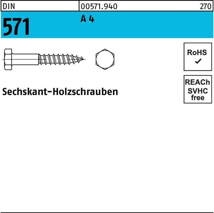 Zeskant houtschroef DIN 571 8 x 90 A 4 (100 Schroeven per stuk)