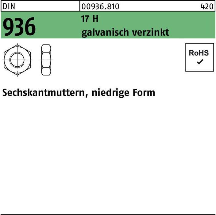 Produktbild Sechskantmutter DIN 936 M 8 17 H galvanisch verzinkt (M8)