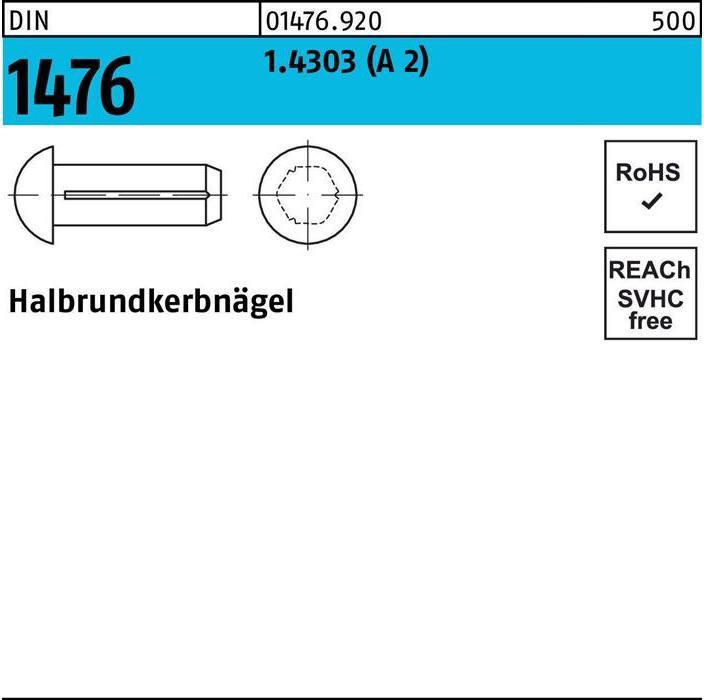 Actual product image Half-round grooved nail DIN 1476 2.5 x 10 1.4303 (A 2) DIN 1476