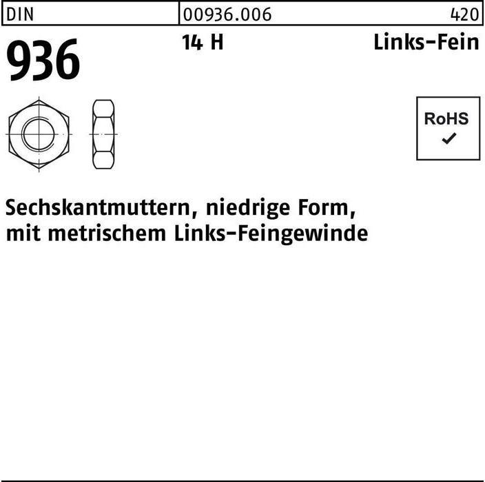 Produktbild Sechskantmutter DIN 936 links M 20 x 1,5 -LH 14 H (M20)