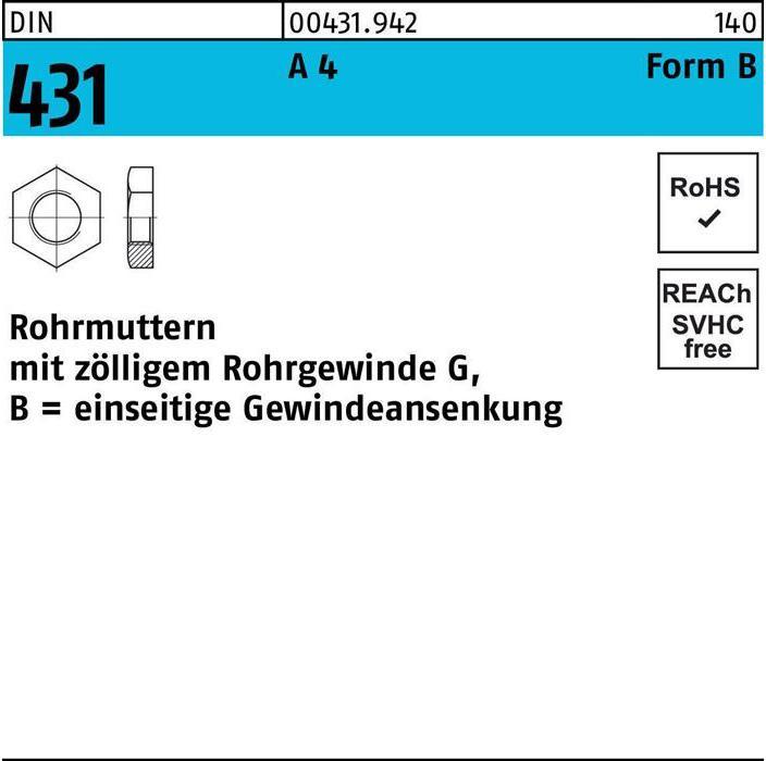 Produktbild Rohrmutter DIN 431 BG 1/8 SW19 A 4 (G1/8")