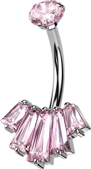 Produktbild Star Piercing Banane Innengewinde silber Kristall pink gefasst und fünf Baquette Kristalle pink (Messing, Chirurgenstahl 316L)