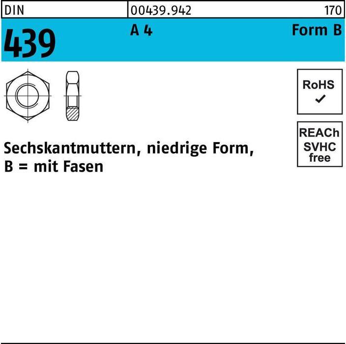 Produktbild Sechskantmutter DIN 439 Form B BM 4 A 4 (M4)