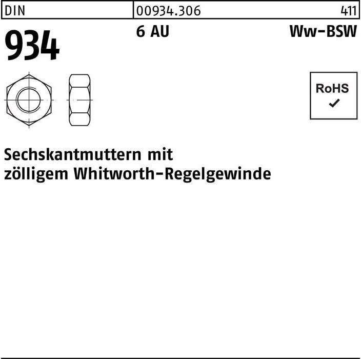 Immagine prodotto Dado esagonale DIN 934 WW 3/4 6 Acciaio a taglio libero (R3/4)
