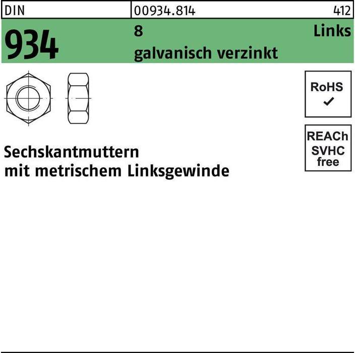 Produktbild Sechskantmutter DIN 934 links M 20 -LH 8 galvanisch verzinkt (M20)