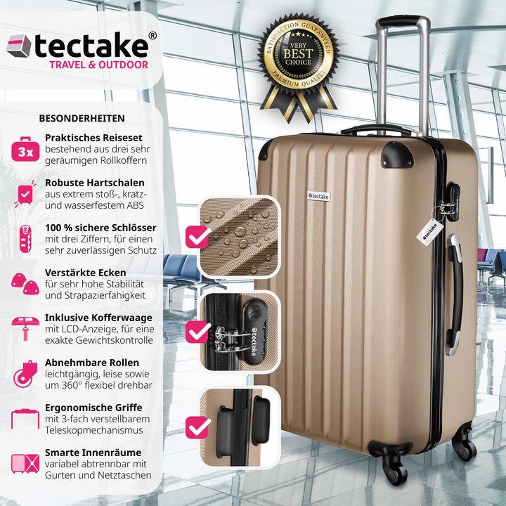 Actual product image tectake 3er Kofferset Talia mit Kofferwaage und Kofferanhänger (93 l, L (90 - 115l))