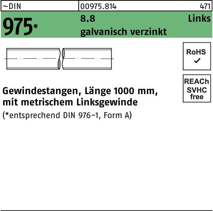 Gewindestange DIN 975 links M 27 -LH x 1000mm 8.8 galvanisch verzinkt