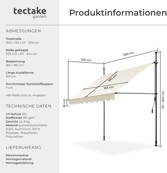 Image du produit tectake Store à pince sans perçage avec manivelle, réglable en hauteur (2 m)
