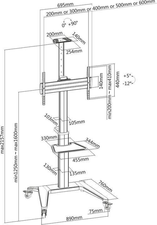 Produktbild PureMounts TV-Trolley PDS-0003C DS, Weiss (Universal, 70", 70 kg)
