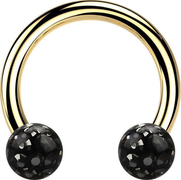Star Piercing Micro Circular Barbell vergoldet mit zwei Kristall Kugeln schwarz Epoxy Schutzschicht (Titan G23, ohne Messing)