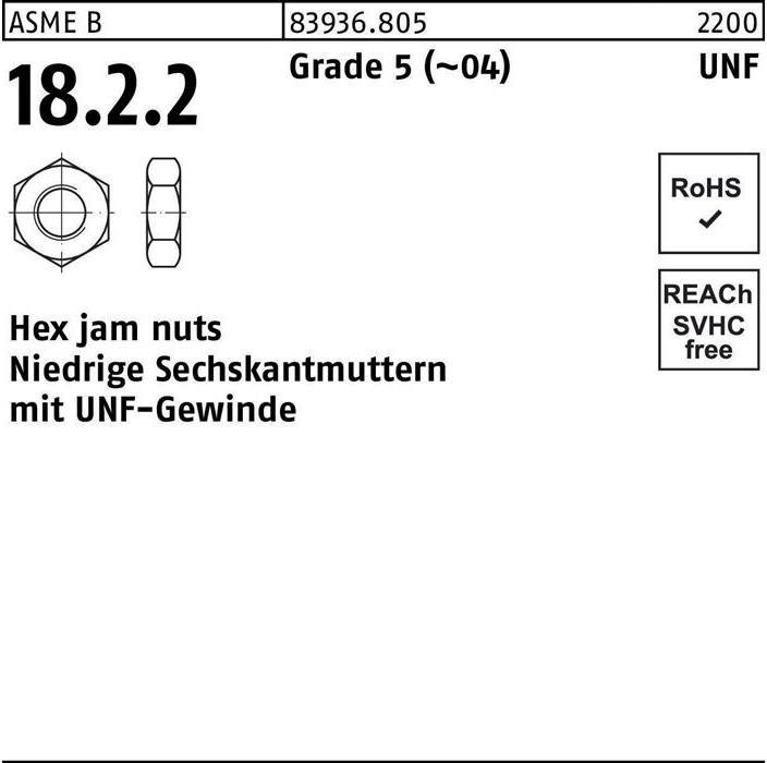 Actual product image Hexagon nut R 83936 w.UNF thread low 1/2 Grade 5 (04) (UNF10-32)