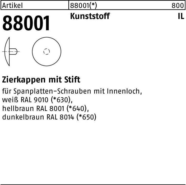 Produktbild Zierkappe R 88001 m.Stift 2,5 x 12 Kunststoff dunkelbraun