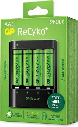 Actual product image GP Batteries ReCyko U421, Rechargeable battery, AA, Nickel-metal hydride (NiMH), 1.2 V, 4 piece(s) (4 pcs., AA, 2600 mAh)