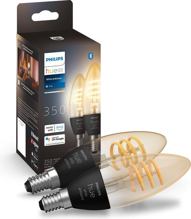Produktbild Philips Hue Filament White Ambiance (E14, 4.60 W, 350 lm, 2 x, G)