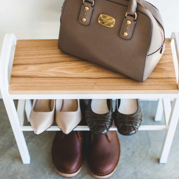 Actual product image Yamazaki shoe rack with wooden board - Tower - White (4787)