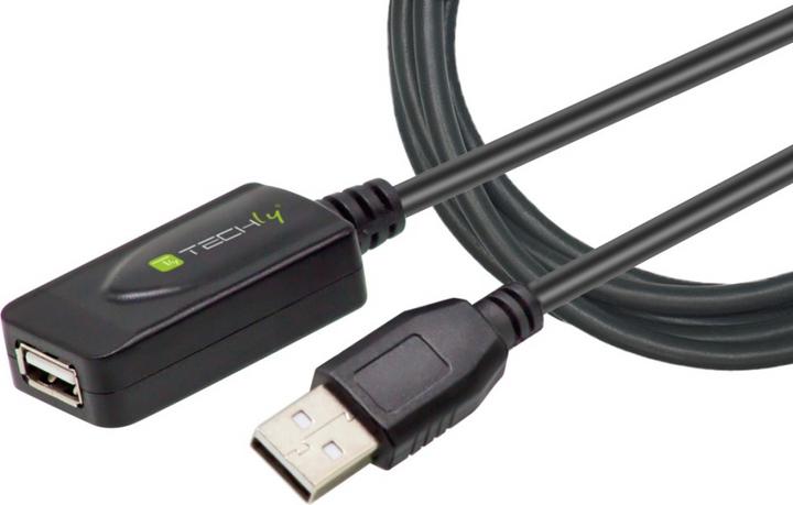 Techly Câble d'extension actif USB2.0, 20 m Ce câble USB actif prolonge et amplifie le signal (20 m, USB 2.0)