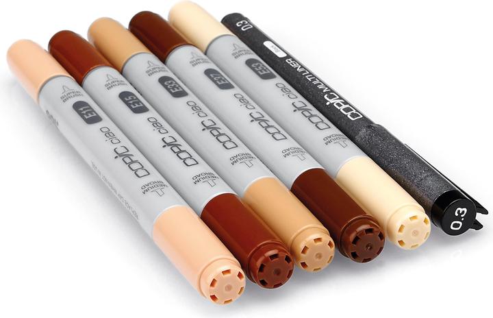 Actual product image Copic Marker ciao, 5+1 Set "Portrait 2 (Beige, Sand brown, Sepia, Brown, 0.30 mm, 6 x)