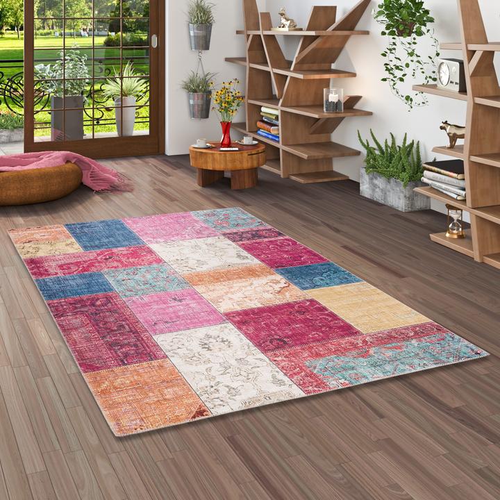 Produktbild Pergamon Luxus Vintage Designer Teppich Primus Bunt Patchwork (80 x 150 cm)
