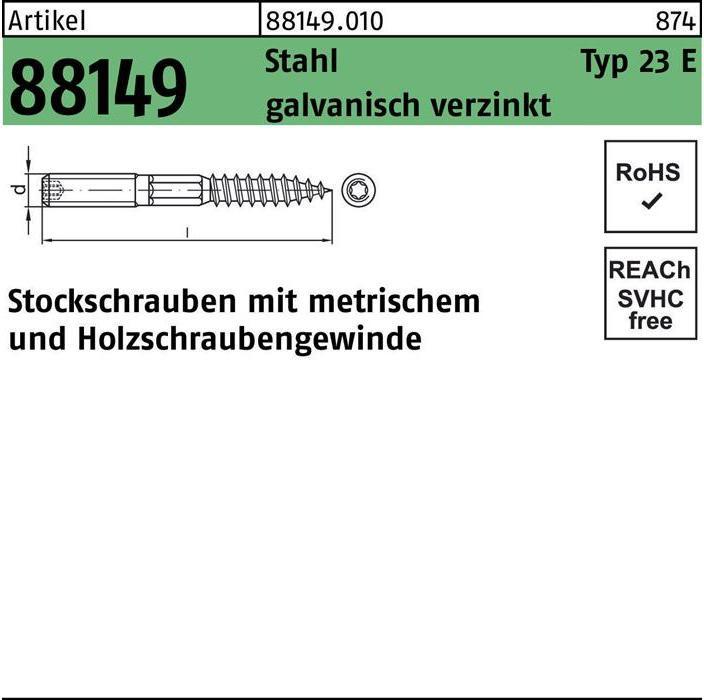 Produktbild Stockschraube R 88149 Typ 23 E M 12 x 200 Stahl galvanisch verzinkt Stahl (50 Stk.)