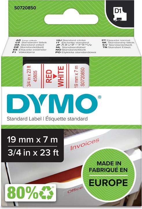 Immagine prodotto Dymo S0720850 Nastro standard (1.90 cm, Bianco, Rosso)