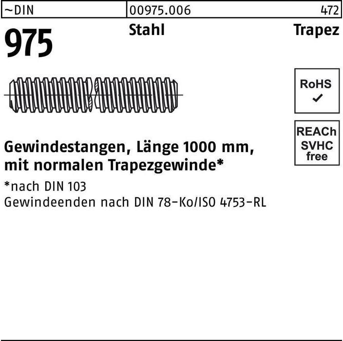 Actual product image Threaded rod DIN 975 trapezoidal thread TR 30 x 6 x 1000mm steel