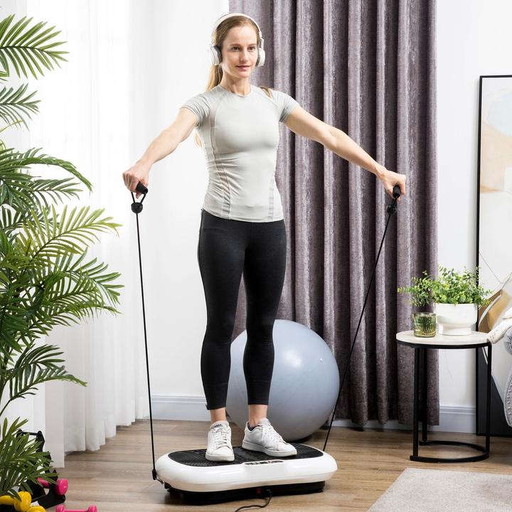 Image du produit Swisshandel24 Plaque vibrante avec 2 bandes de fitness 99 niveaux de vibration 120 kg de capacité de charge