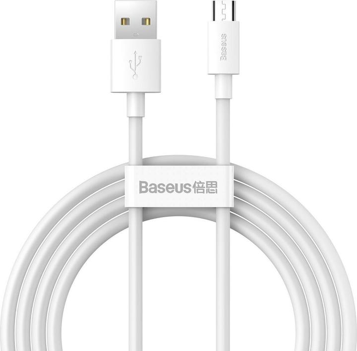 Actual product image Baseus Simple Wisdom Data Cable Kit USB to Micro 2.1A (2PCS/Set) 1.5m White (1.50 m)
