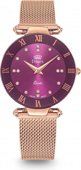 Image du produit Primex Montre Dame Swiss Made Bracelet Metal Rose Cadran Violet Etanche 30 M Petite (Montre analogique, 33 mm)