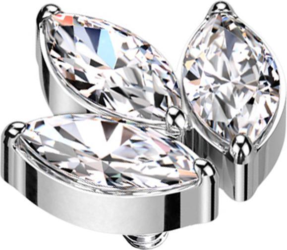 Image du produit Star Piercing Dermal Anchor argent trois cristaux ovales d'argent (sans laiton, Titane G23)