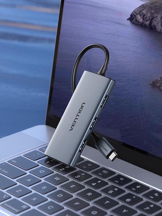 Actual product image Vention USB-C to HDMI, 3x USB 3.0, SD, TF Hub TOOHB 0.15m Grey (USB-C, 3 Ports)